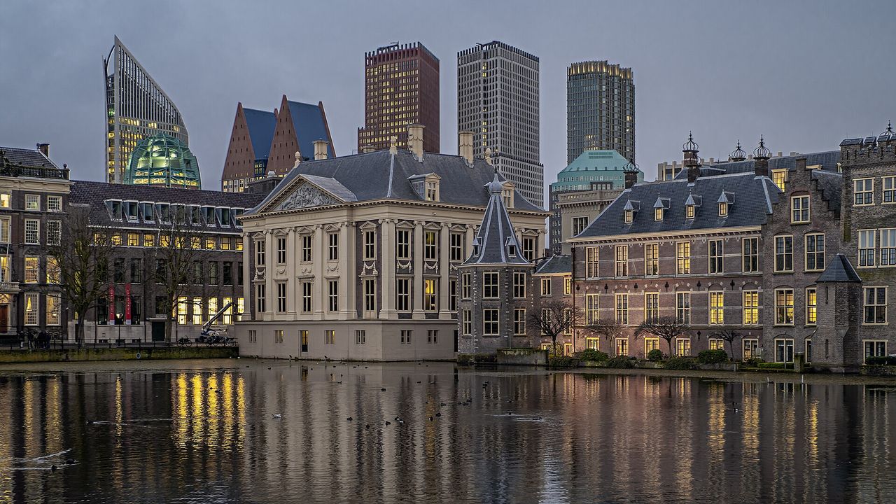 The Binnenhof on the Hofvijver pond in The Hague